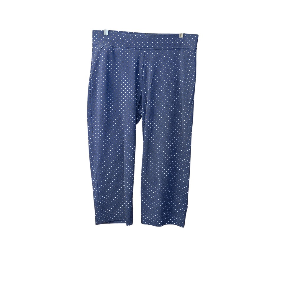 Lands End Womens XL Navy Polka Dot Starfish Slim Leg Crop Pants Cotton Stretch